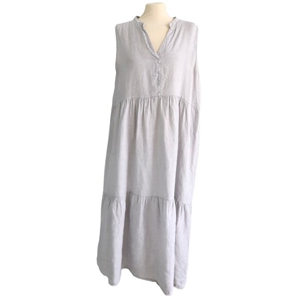 Bellambra Italy Linen Stone Ivory Dress XL Sleeveless Flowy Tiered Minimalist - Picture 1 of 8
